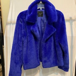 electric blue faux fur jacket